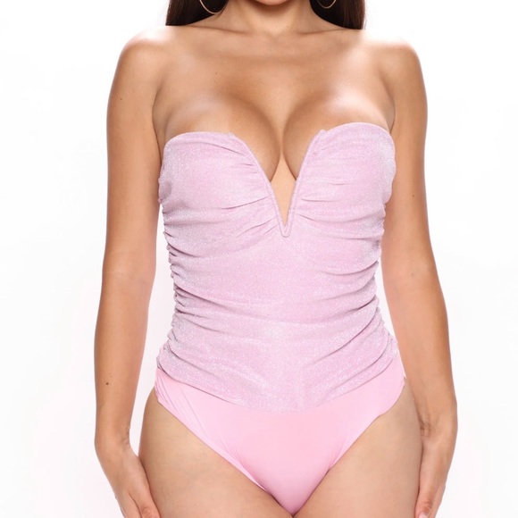 Pink Metallic Ruched Bodysuit - Picture 4 of 4